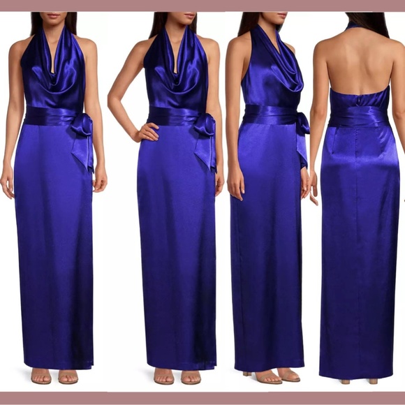 NEW Aidan by Aidan Mattox [ 6 ]‎ Satin Cowl Neck Gown in Royal Sapphire - Picture 2 of 16